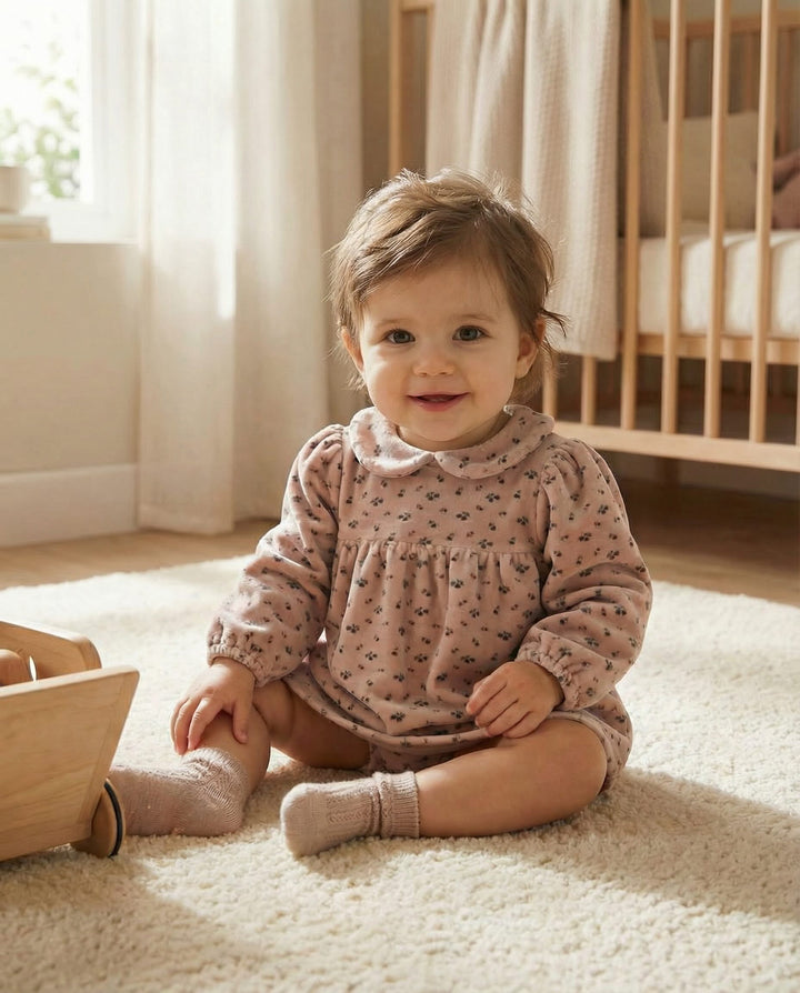 Velour baby dress - Softpink