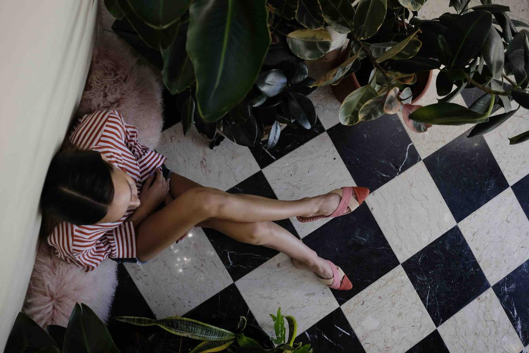 Venus Raffia Mule Rose