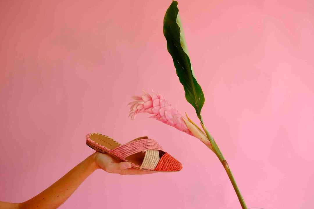 Venus Raffia Mule Rose