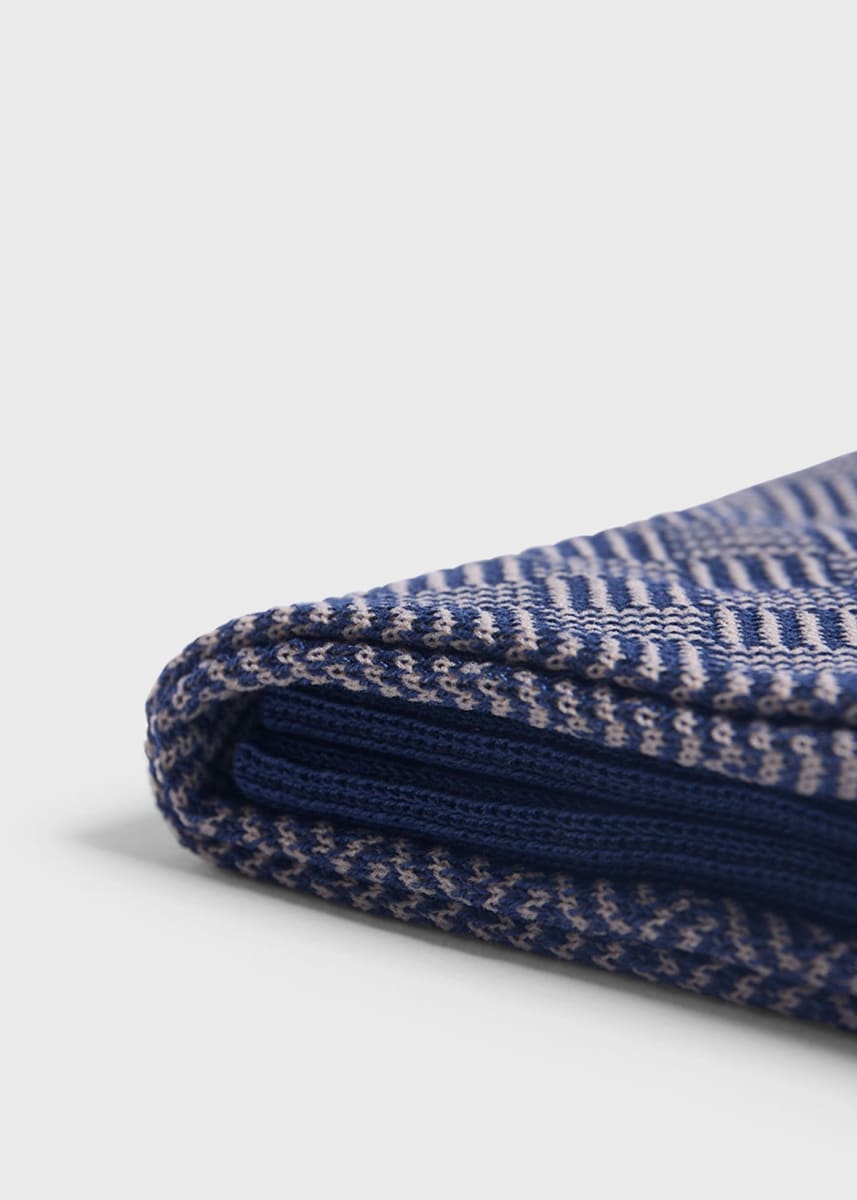 Cotton Blend Parquet Pattern Crew Sock - Tan/Blue