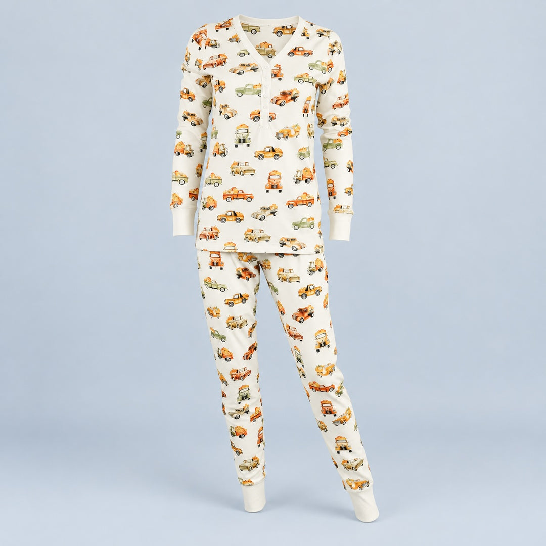 Women's Jogger/Henley Pajama Set - Pumpkin Trucks