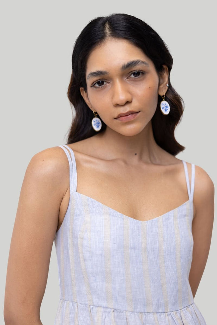 Strappy Gathered Midi Dress - Textured Stripes