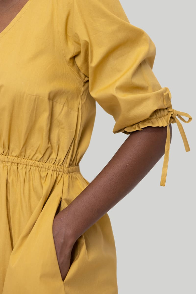 Gathered Elbow Sleeve Short Dress - Tuscan Sun