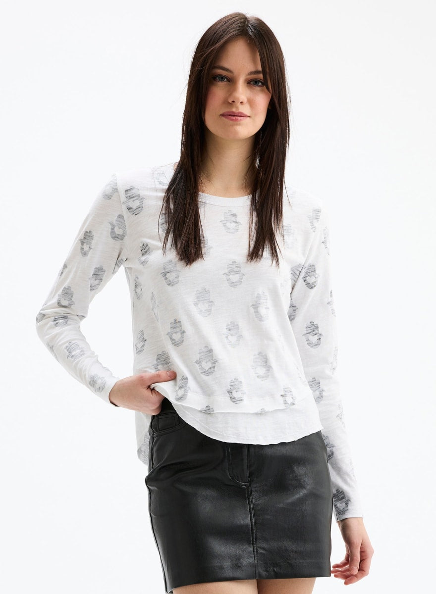 Hamsa Ava Mock Layer Long Sleeve T-Shirt - White
