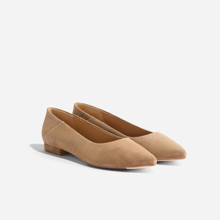 Fina Pointed Toe Flat - Taupe Suede