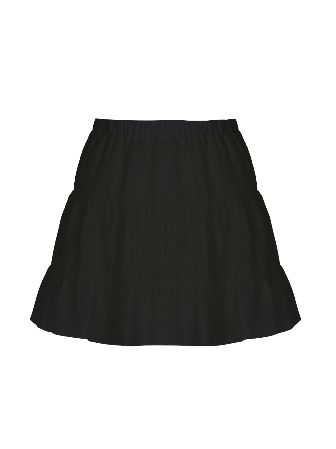 Tiered Mini Linen Skirt - Black