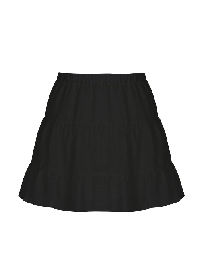 Tiered Mini Linen Skirt - Black