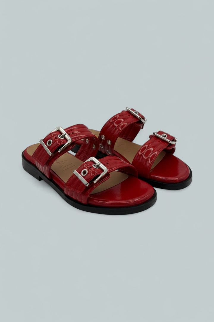 Buckle Two-Strap Sandal - Racing Red