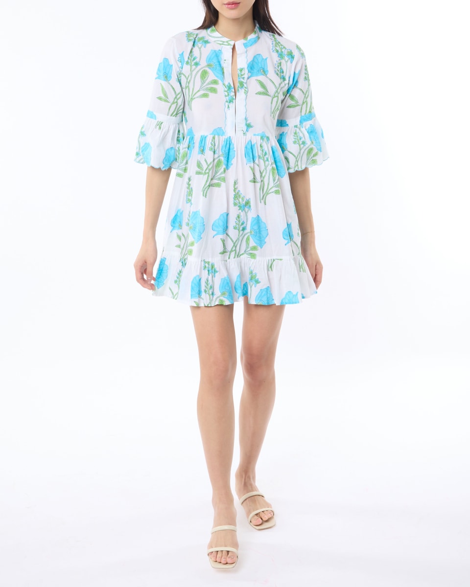 Mykonos Dress - Turquoise/White