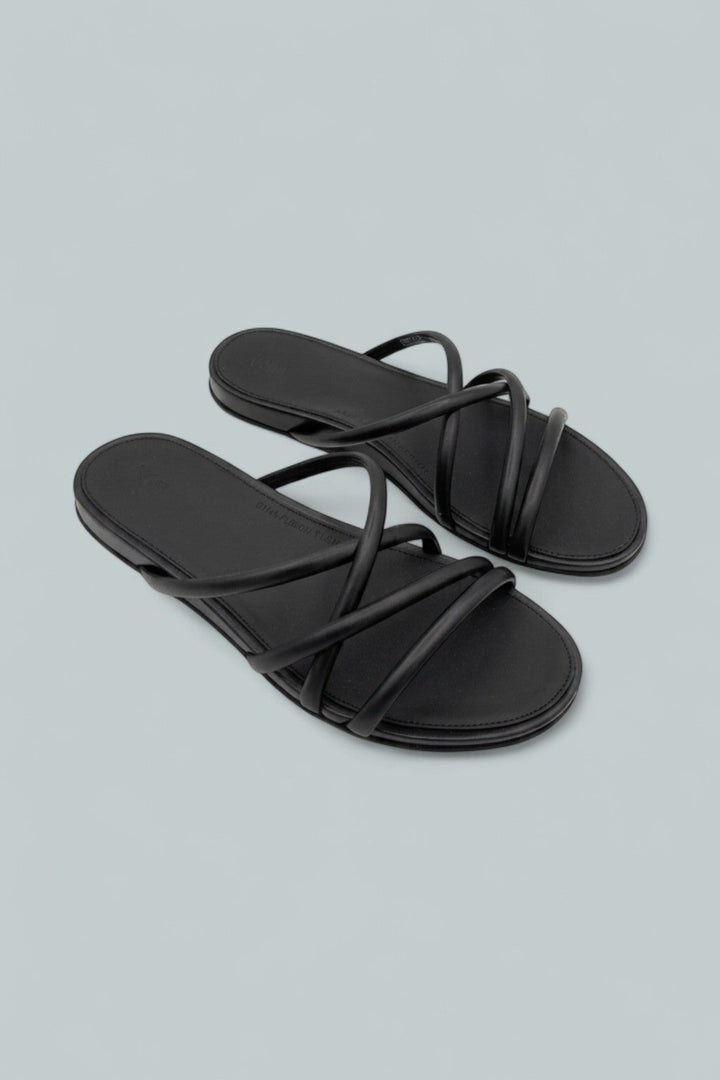Gracie Leather Strappy Slides - All Black