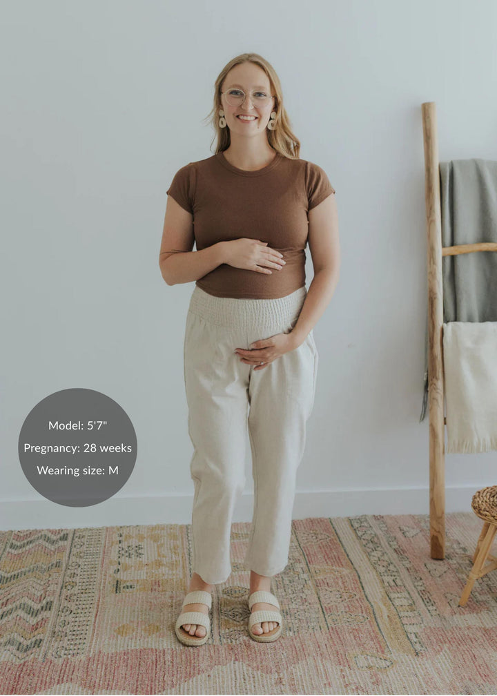 Everyday Transitional Maternity Smocked Linen Pant - Natural