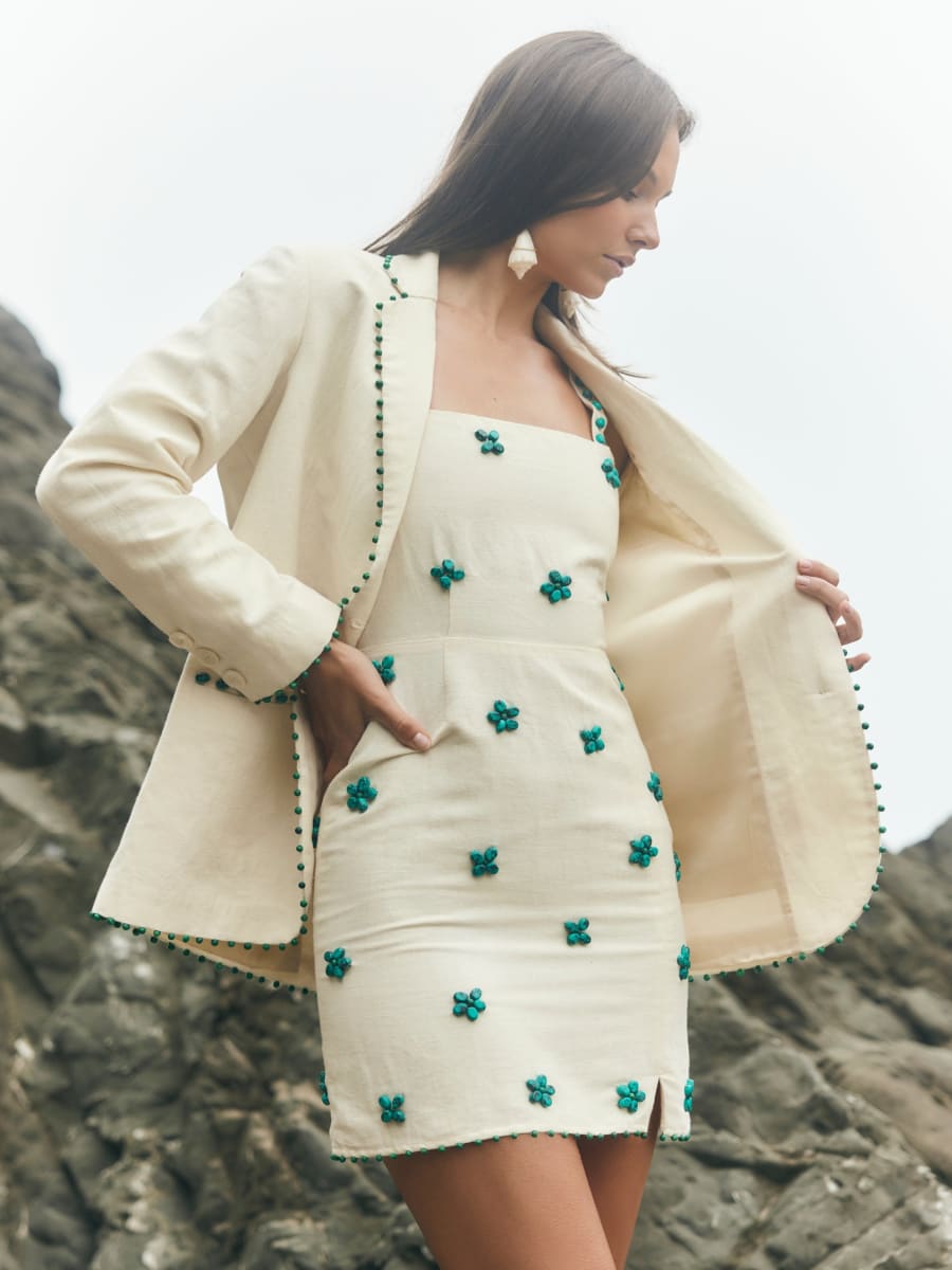 Amber Blazer - Ivory & Turquoise