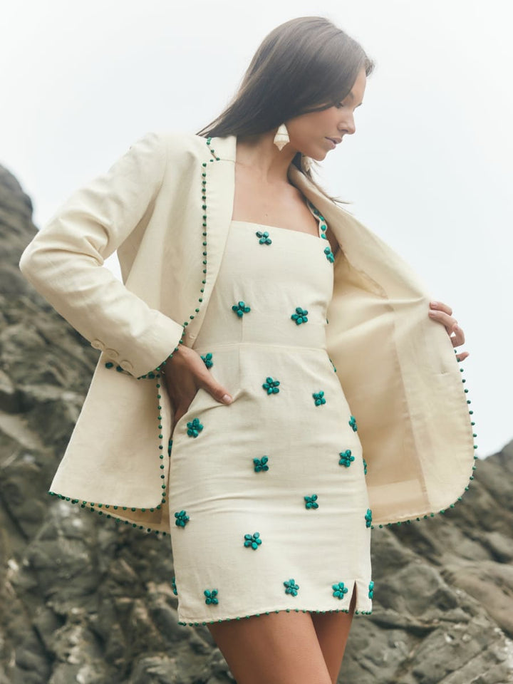 Amber Blazer - Ivory & Turquoise