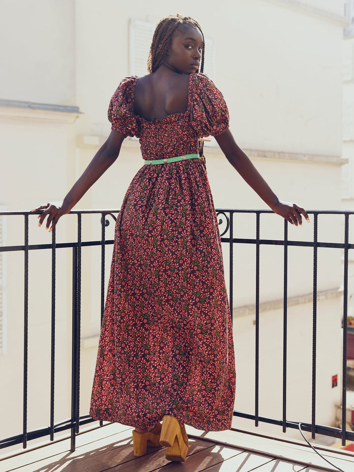 Aurora Puff Sleeve Maxi Dress - Faded Onyx/Light Ruby Floral