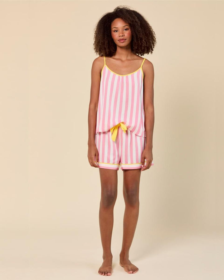Retro Stripe Cami Shorts Set - Pink