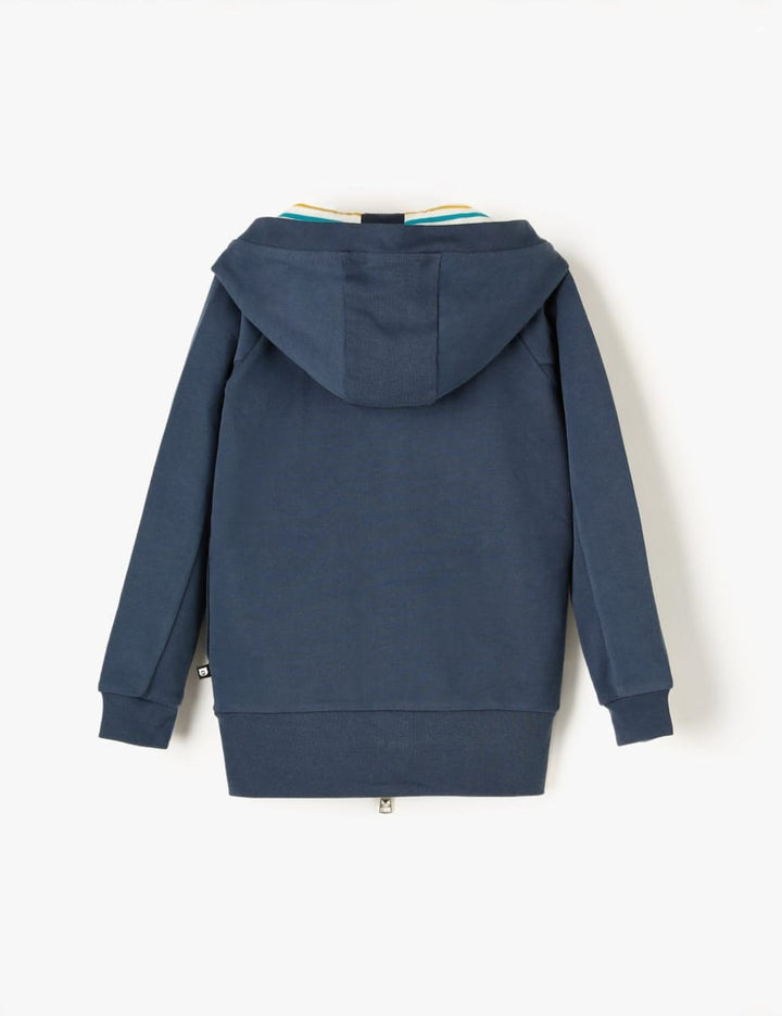 Organic Zip-Up Long Hoodie - Navy