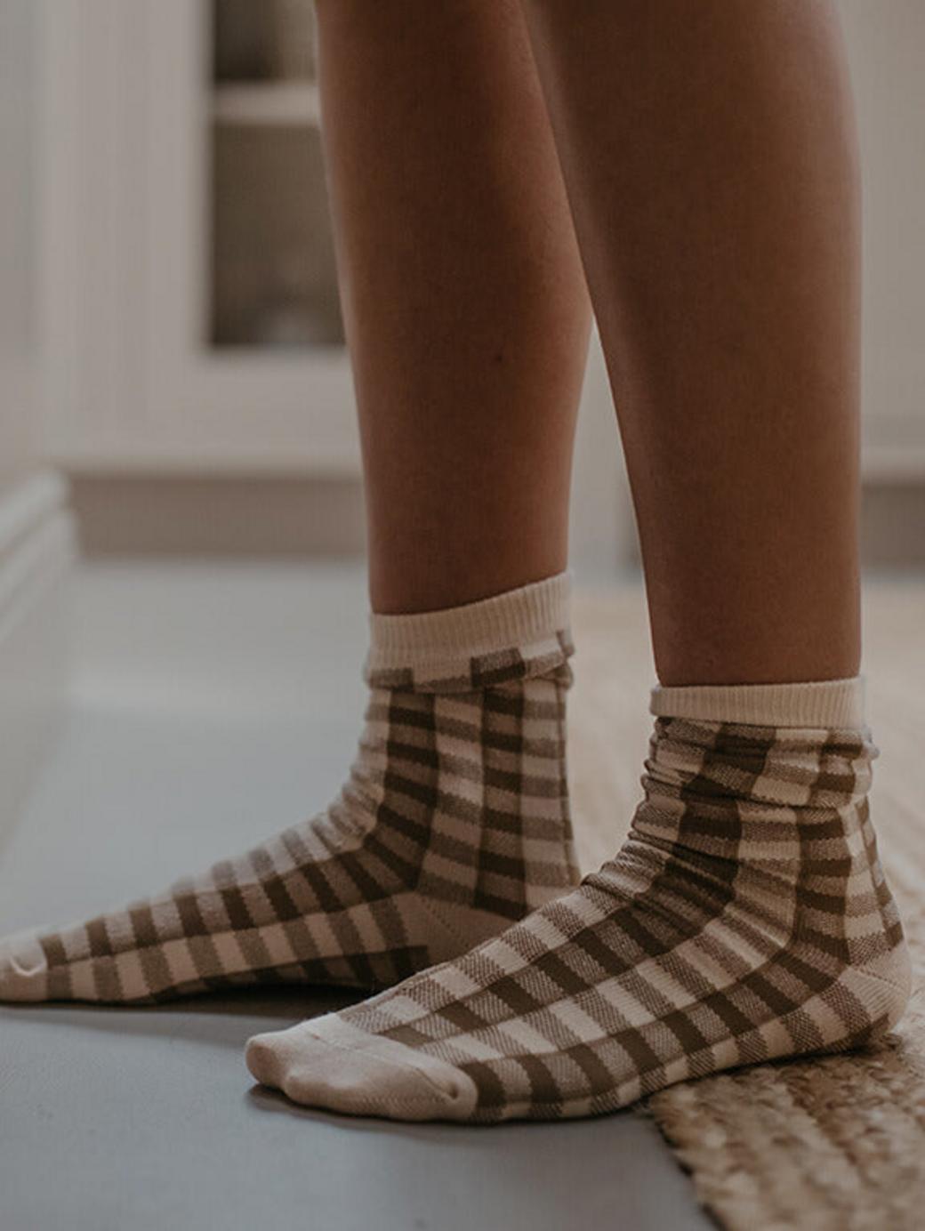 The Gingham Sock - Women's - Bronze gingham