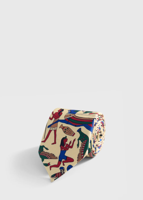 Printed Silk Tie - Tan