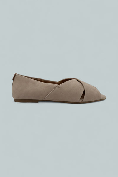 Whoebe Suede Criss-Cross Open Toe Flat - Mushroom Suede