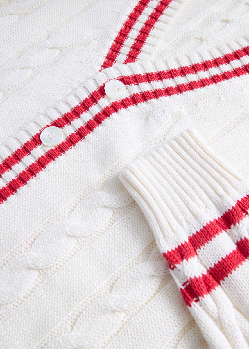 Cotton Tennis Cardigan - White/Red - Cardigan