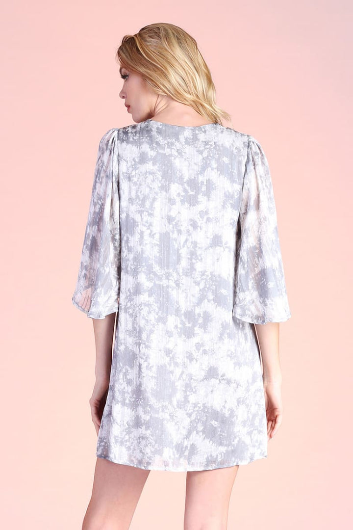 Cotton Candy Tie Dye Satin Petal Sleeve Dress - Grey