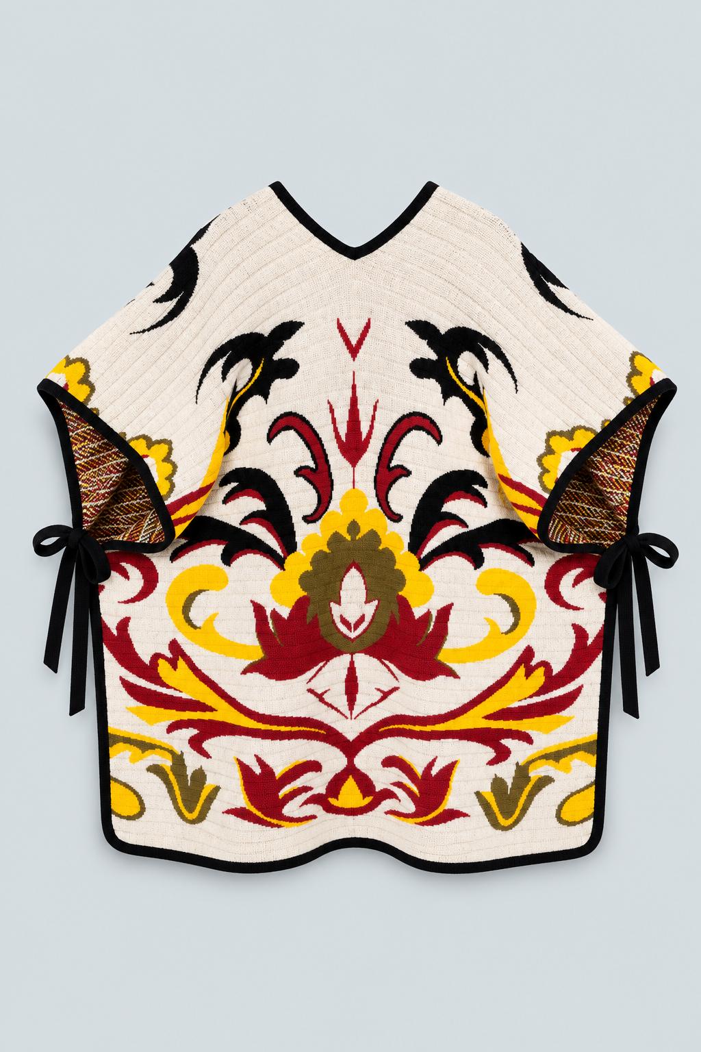 In My Power Knit Scarf Cape - Multicolor Ivory & Red
