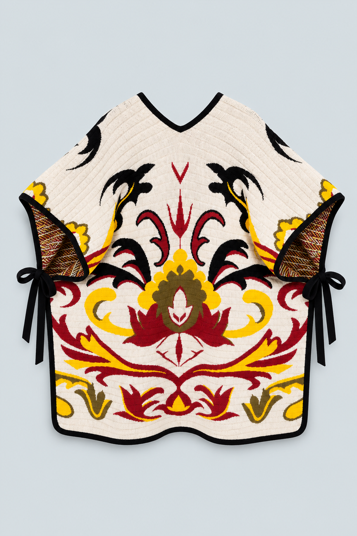 In My Power Knit Scarf Cape - Multicolor Ivory & Red