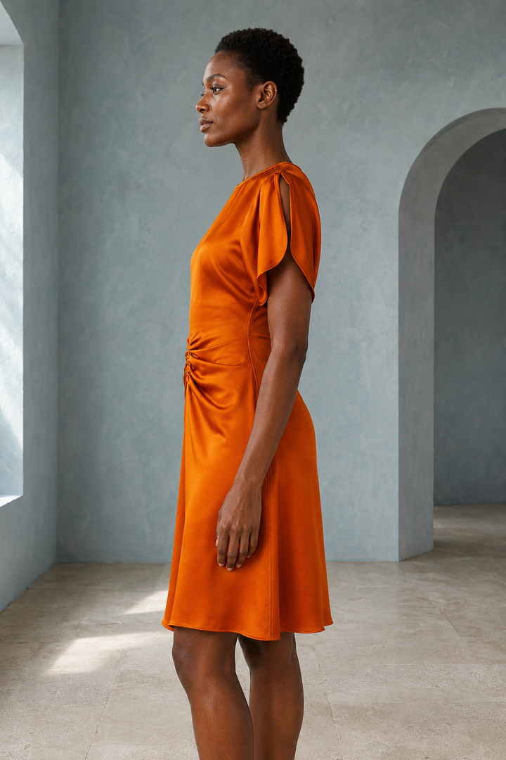 Gathered Waist Mini Dress - Sunset Orange