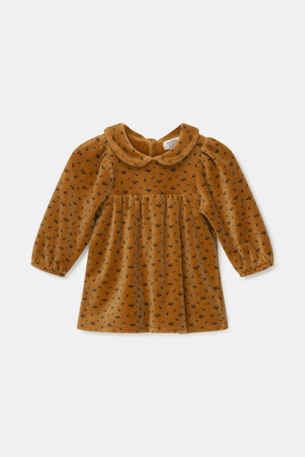 Velour baby dress - Mustard