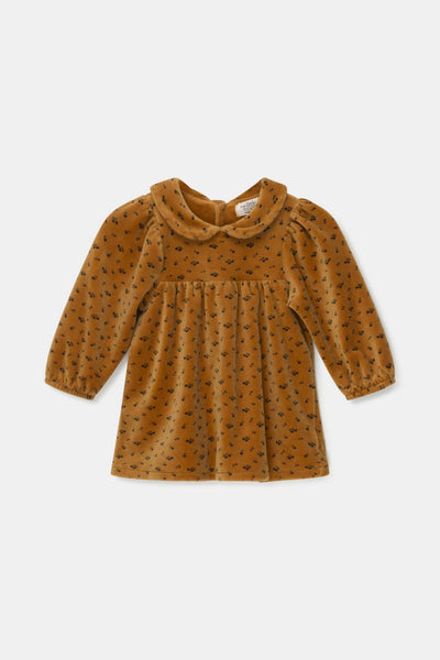 Velour baby dress - Mustard