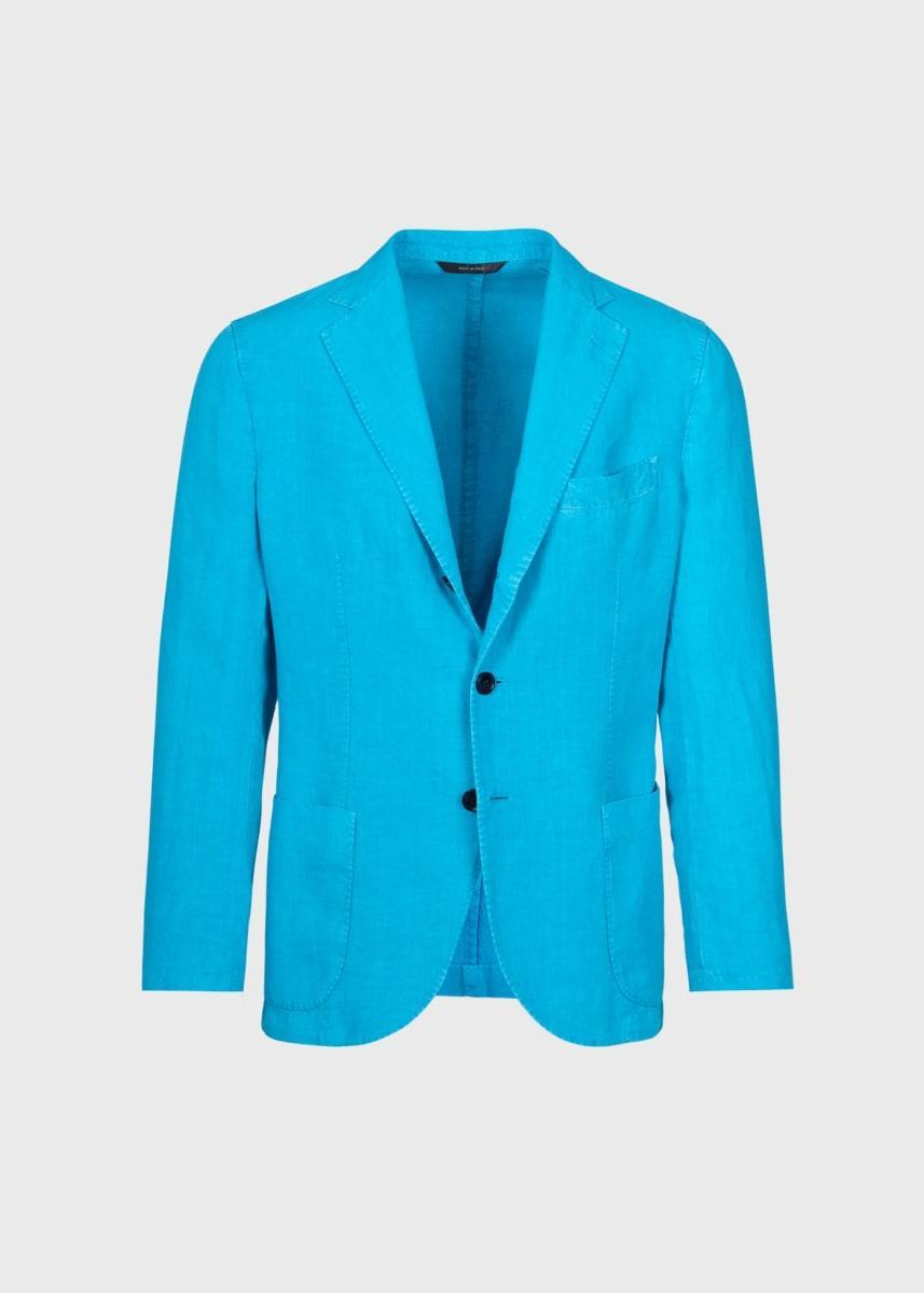 Linen Garment Dyed Jacket - Turquoise
