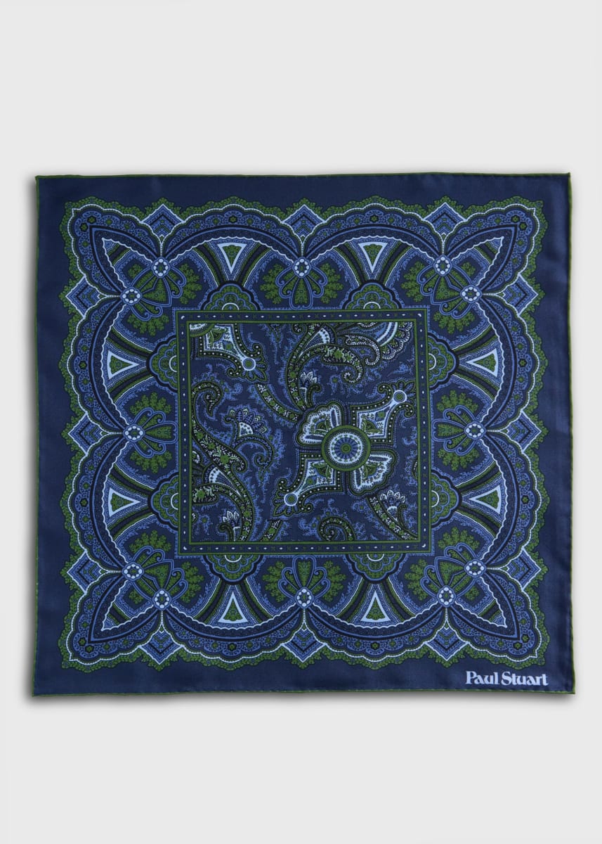Paisley Print Pocket Square - Olive