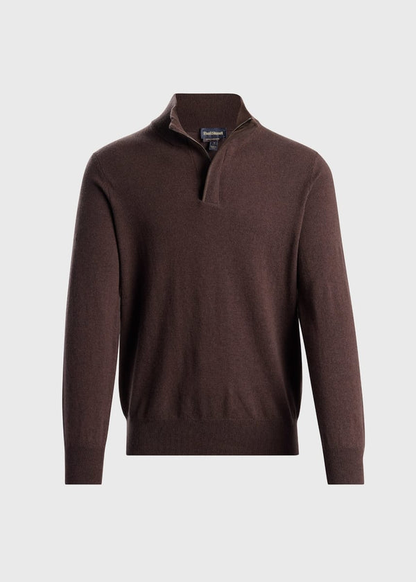 Cashmere Quarter Zip With Suede Trim - Chocolate