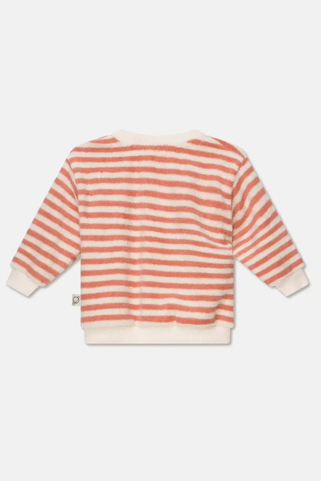 Toweling stripe baby sweatshirt - Coral
