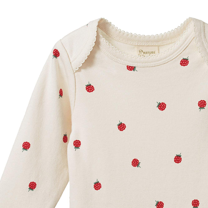 Cotton Long Sleeve Bodysuit - Raspberry Print