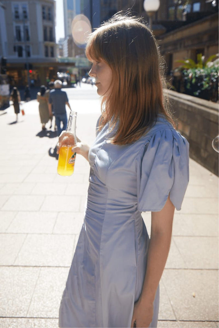 Delphina Ruching Dress - Cornflower Blue