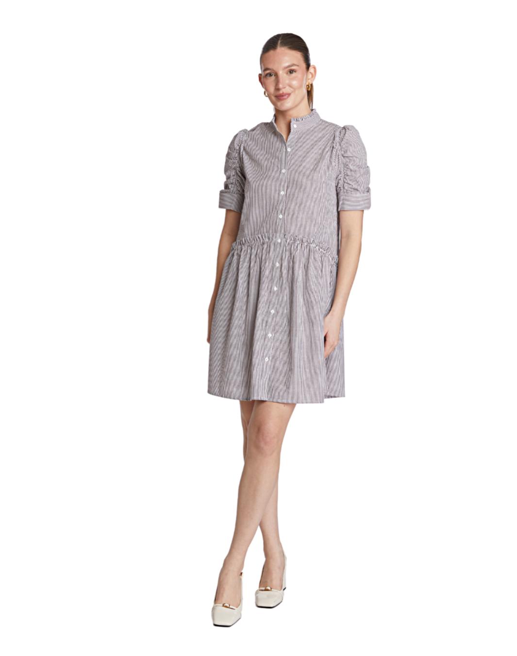 Veronica Dress - Brown-stripe