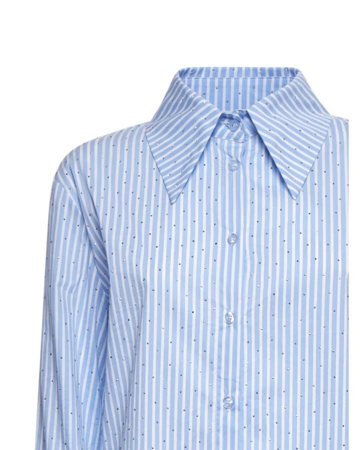 Striped Shirt With Rhinestones - Light Blue