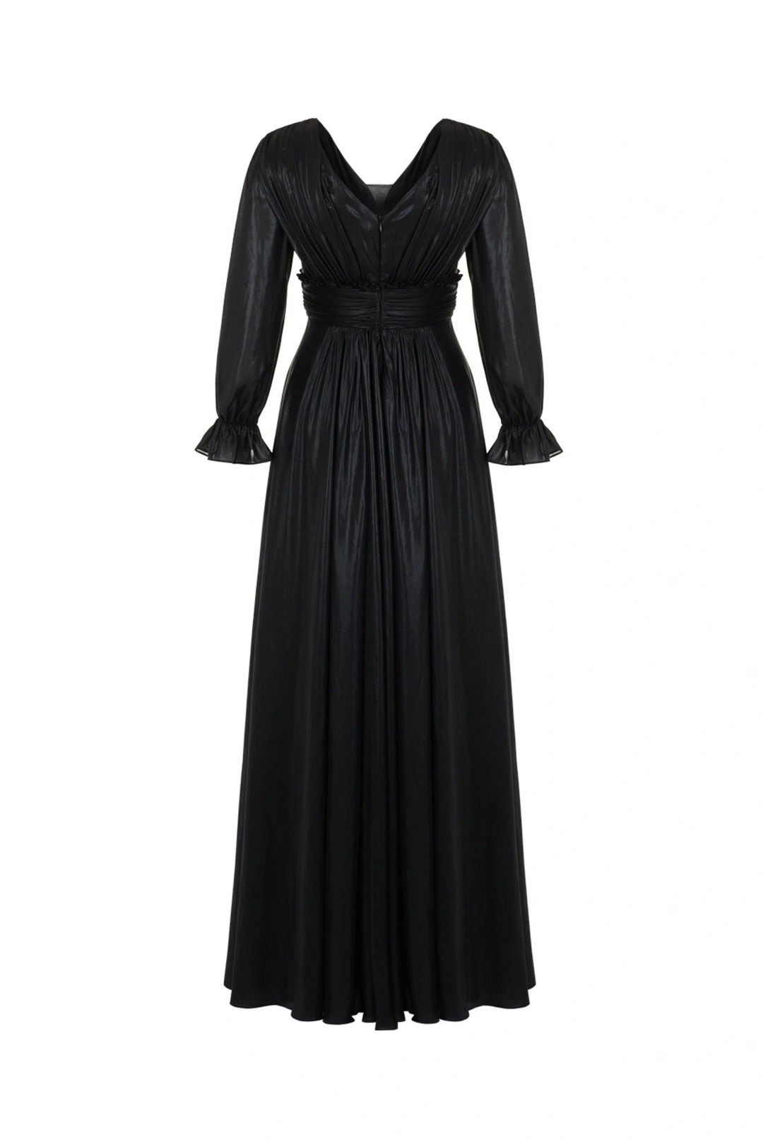 V-Neck Ruched Long Dress - Black