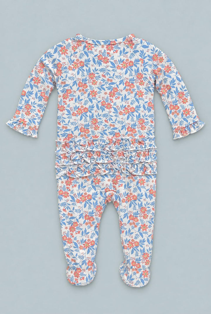 Ruffle Footie - Vintage Flower Pink