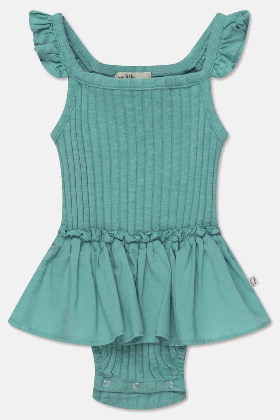 Rib ruffle baby romper - Green