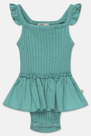 Rib ruffle baby romper - Green