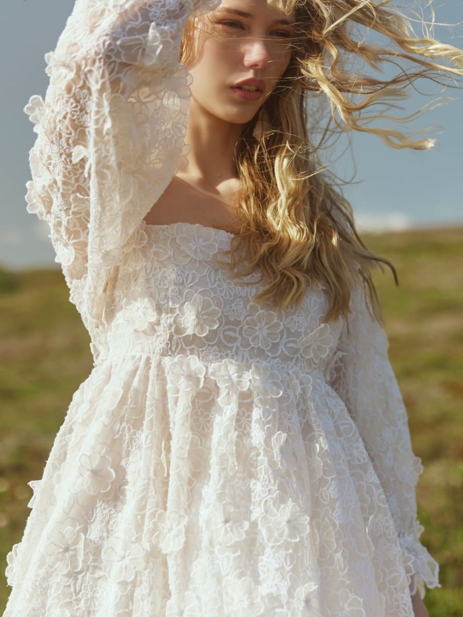 Jocelyn Puff Sleeve Midi Dress - Vivid Floral Lace