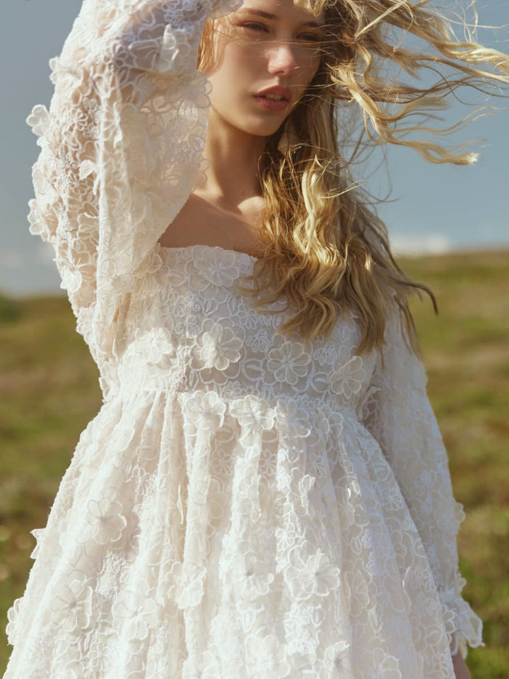 Jocelyn Puff Sleeve Midi Dress - Vivid Floral Lace