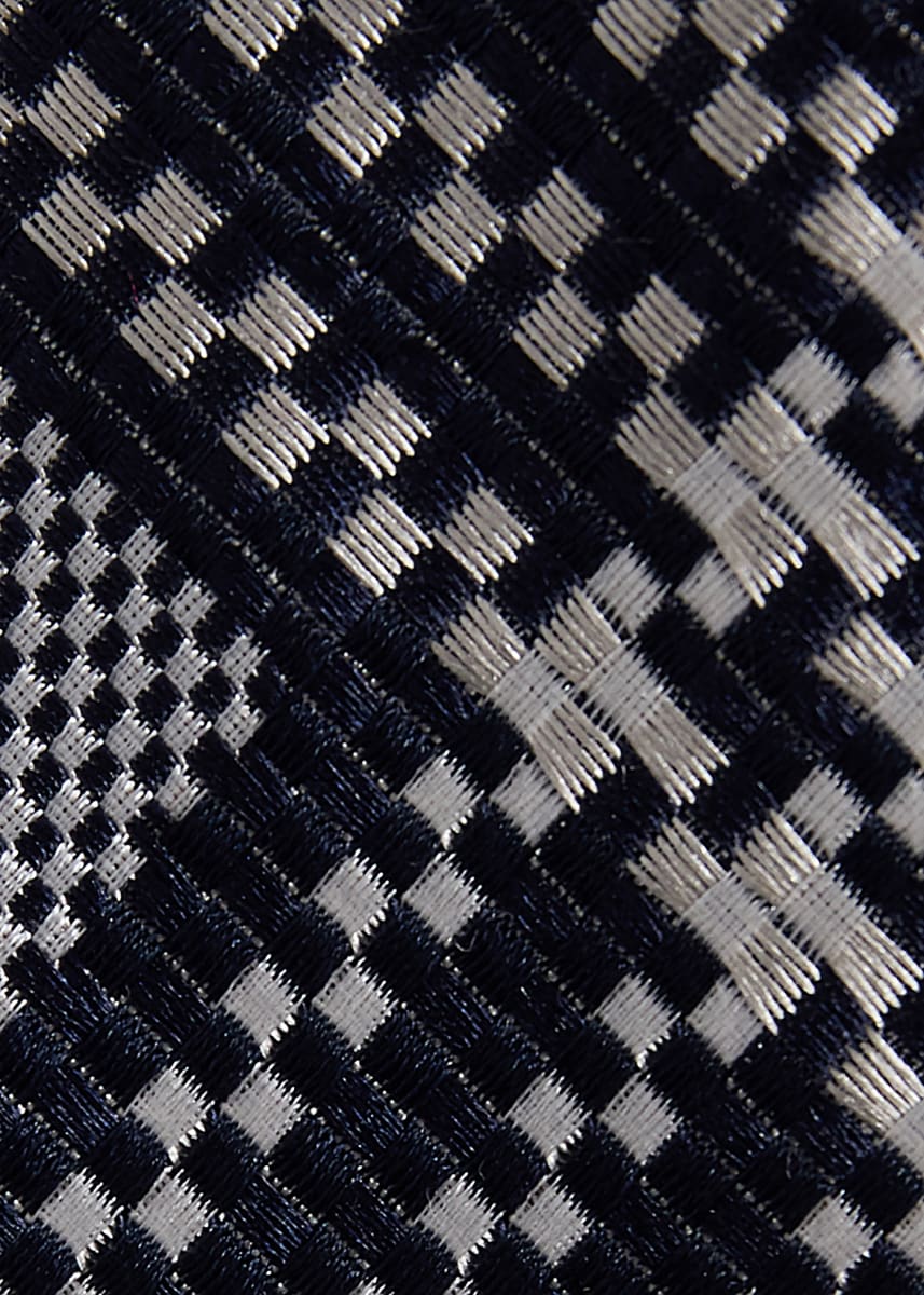 Woven Silk Optical Plaid Motif Tie - Black