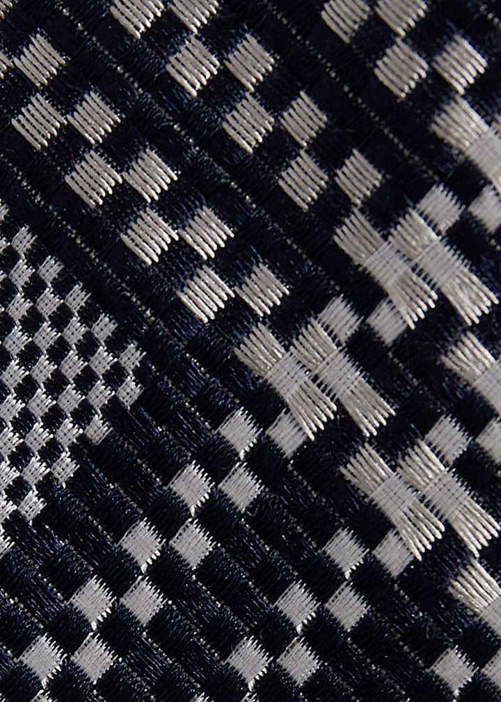 Woven Silk Optical Plaid Motif Tie - Black