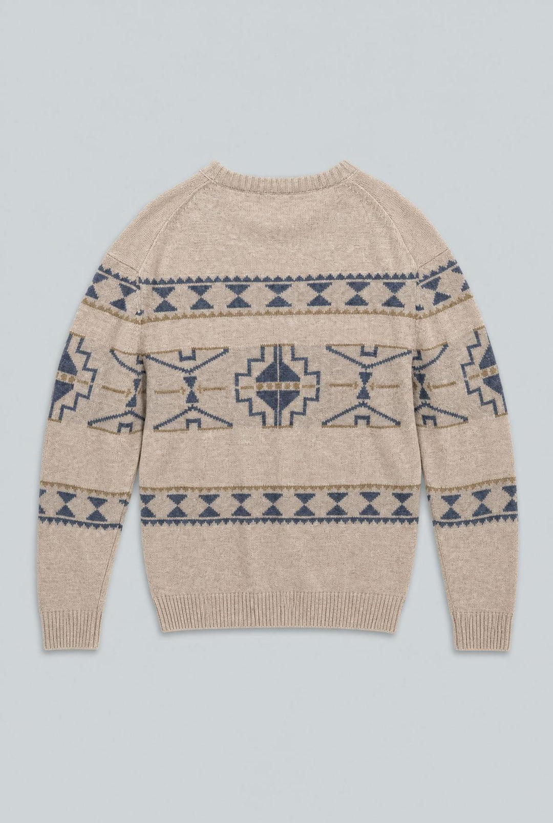 Natural Ethnic Patterned Crew Neck Pullover - Natural