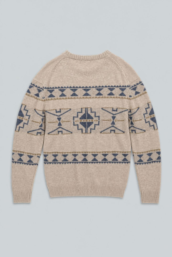 Natural Ethnic Patterned Crew Neck Pullover - Natural