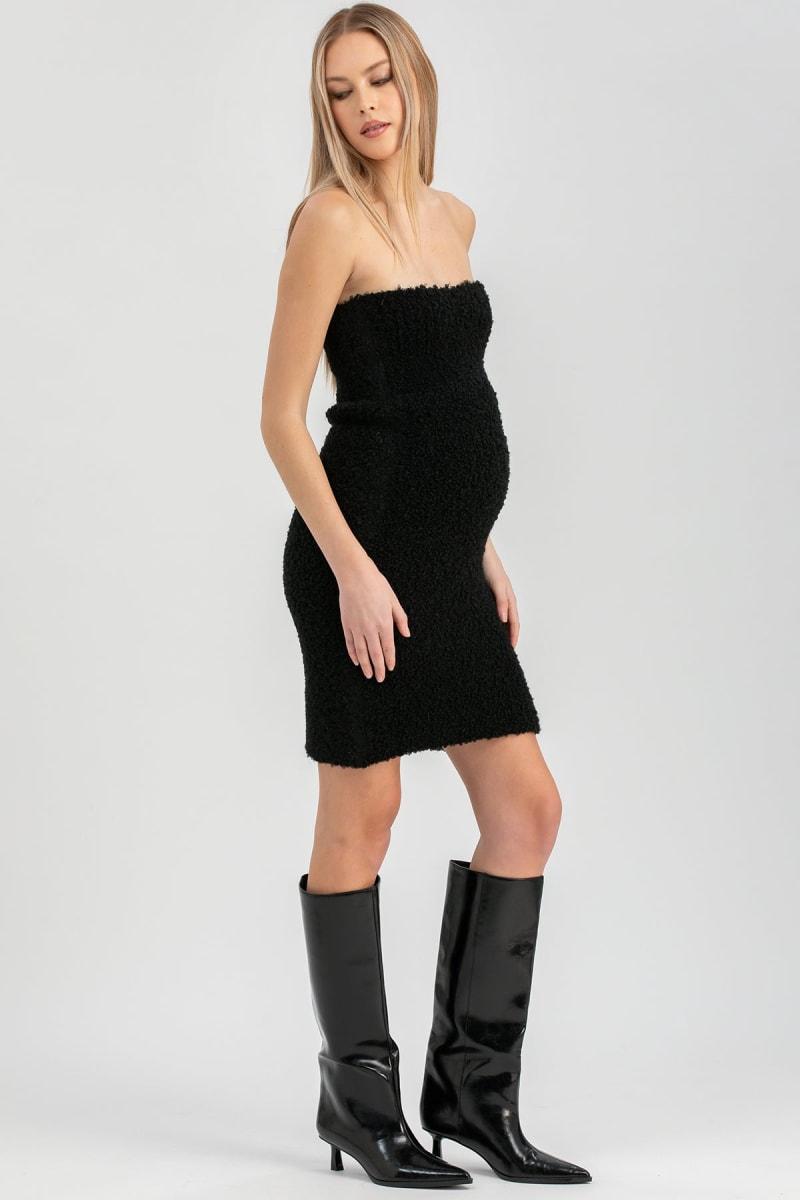 VERBIER Slim-Fit Strapless Maternity Dress In Bouclé Knit - Black