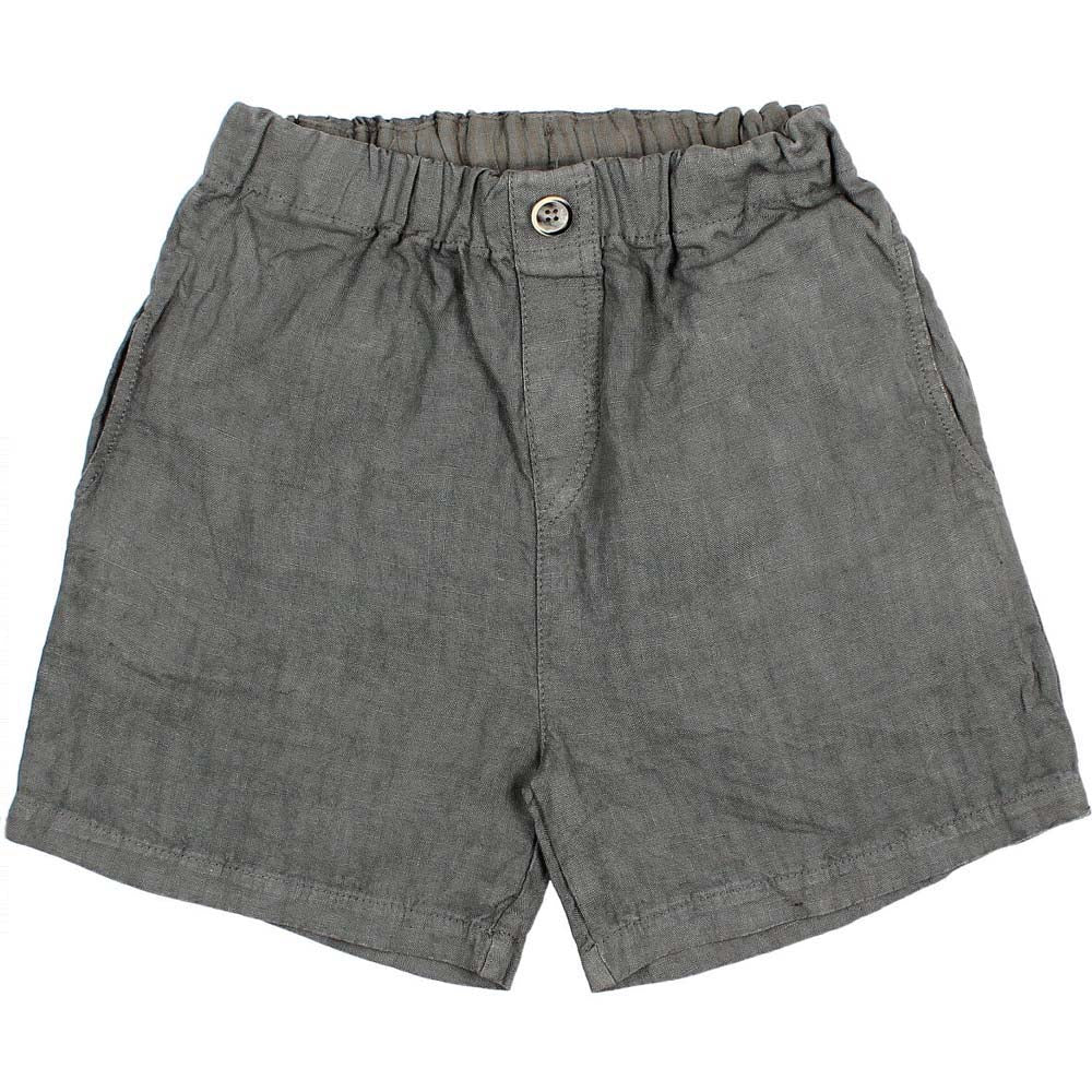 Button Linen Short Pants with Pockets - Graphite